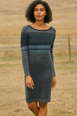 Peruvian Connection Knit Long Sleeve Dress Wool Alpaca Pima Cotton XS Fair Isle
